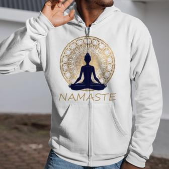 Namaste Yoga Dress Meditation Clothes Lotus Position Zip Up Hoodie | Mazezy