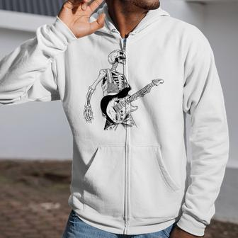 Skeleton Playing Electric Guitar Acoustic Classical Gift Zip Up Hoodie | Mazezy