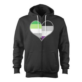 Asexual Aromantic Pride Flag Heart Nonsexual Equality Month Zip Up Hoodie | Mazezy