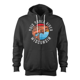 Bois Brule River Wisconsin Fishing Salmon Angler Zip Up Hoodie | Mazezy