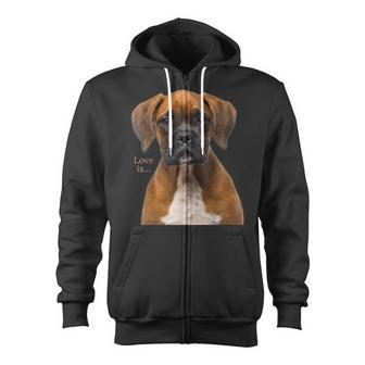 Boxer Dog Dog Mom Dad Love Is Puppy Pet Women Men Kids Zip Up Hoodie - Seseable