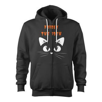 Friday The 13Th Adorable Black Cat Halloween Zip Up Hoodie | Mazezy