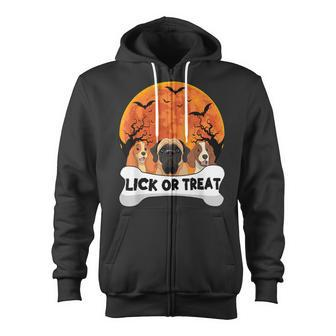 Funny Trick Lick Or Treat Dog Lover Dad Mom Halloween Zip Up Hoodie - Seseable