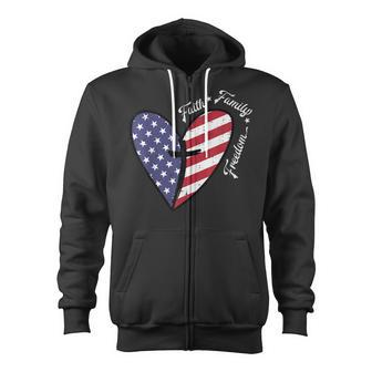 Heart Cross Faith Fourth 4Th Of July Patriotic Christians Zip Up Hoodie - Seseable