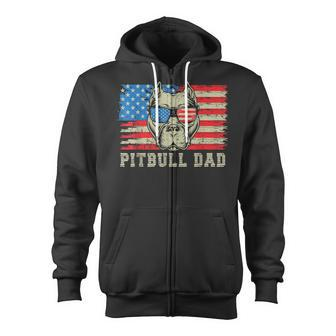 Mens Pitbull Dad American Pit Bull Dog Us Flag 4Th Of July Zip Up Hoodie - Seseable
