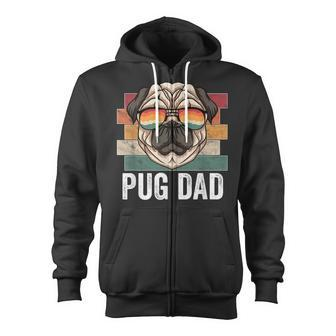 Pug Dog Dad Retro Style Apparel For Men Kids Zip Up Hoodie - Seseable