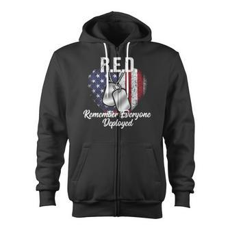 Red Remember Everyone Deployed Military Zip Up Hoodie | Mazezy