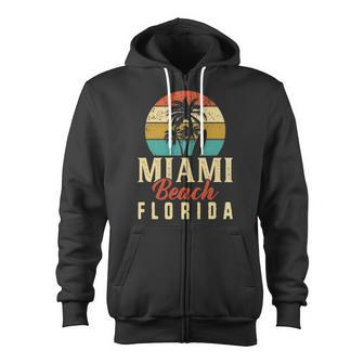 Retro Miami South Beach Florida Summer Vacation Gift Zip Up Hoodie | Mazezy