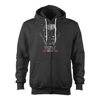 Threaten My Family And I Will Be The Last Thing You Never See Gun And Skull American Flag Zip Up Hoodie | Mazezy