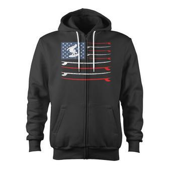 Us Flag 4Th Of July Surf Patriotic Surfer Surfing Zip Up Hoodie | Mazezy