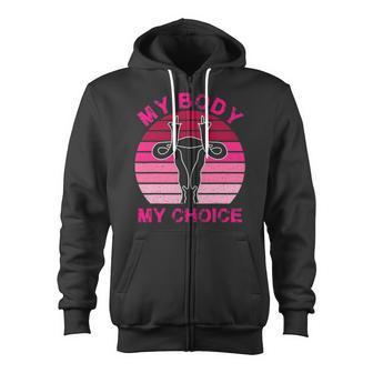 Vintage Retro My Body My Choice Middle Finger Uterus 1973 Gift Zip Up Hoodie | Mazezy