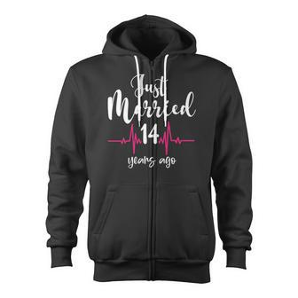 Wedding Anniversary Just Married 14 Years Ago Couple Gift Zip Up Hoodie | Mazezy