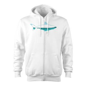 Great White Shark Print With Landscape - Shark Lover Zip Up Hoodie | Mazezy