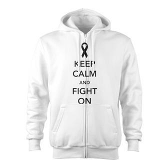 Keep Calm And Fight On Breast Cancer Survivor Zip Up Hoodie | Mazezy