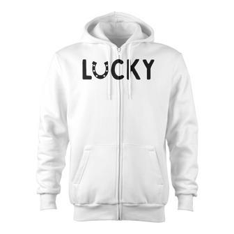 Lucky Saint Patricks Day Funny Horseshoe Graphic Design Zip Up Hoodie | Mazezy