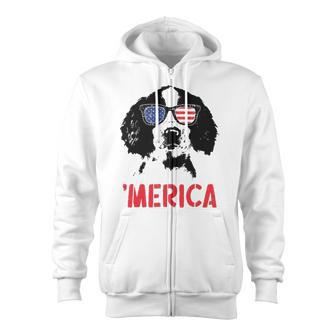 Merica Englisth Springer Spaniel American Flag 4Th Of July Zip Up Hoodie | Mazezy