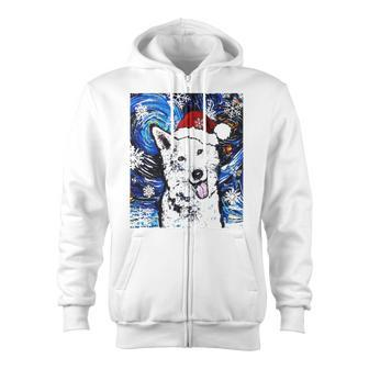 White German Shepherd Santa Starry Night Dog Christmas Zip Up Hoodie | Mazezy