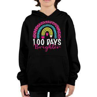 100 Days Brighter Teacher Student 100 Days Of School Rainbow Youth Hoodie | Mazezy