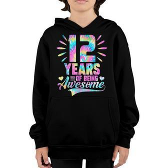 12Th Birthday Gift Idea Tie-Dye 12 Year Of Being Awesome Youth Hoodie - Seseable