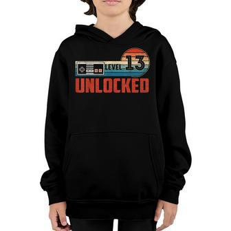 13 Birthday Gift Unlocked Level 13 Vintage Game Controller Youth Hoodie - Seseable