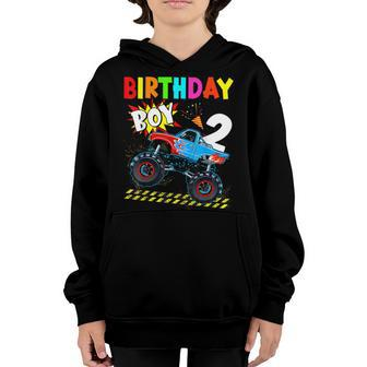 2Nd Birthday Boy Blaze 2 Year Old Monster Truck Bday Party Youth Hoodie - Seseable