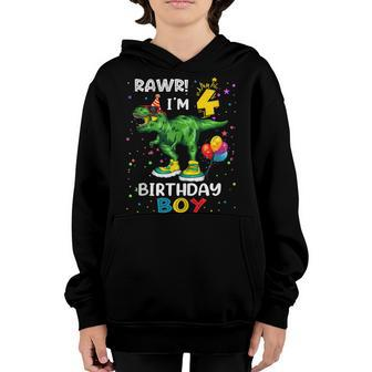 4 Year Old 4Th Birthday Boy T Rex Dinosaur T Youth Hoodie - Seseable