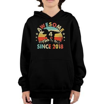 4Th Birthday Dinosaur 4 Years Old Awesome Since 2018 Boys Youth Hoodie | Mazezy
