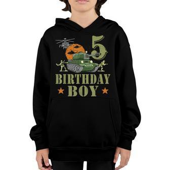 5 Year Old Birthday Boy Army Party 5Th Birthday Camo Youth Hoodie - Seseable