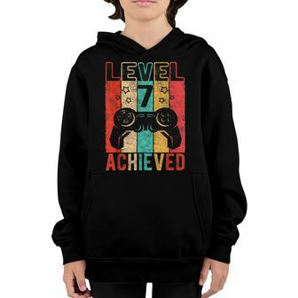 7Th Birthday Level 7 Achieved Distressed Retro Birthday Youth Hoodie - Seseable