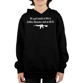 All A Girl Needs In Life Is Coffee Mascara And An Ar157382 T-Shirt Youth Hoodie - Monsterry