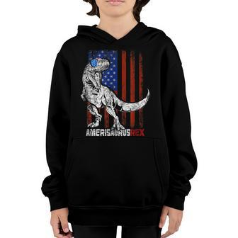American Flag 4Th July Dinosaur T Rex With American Flag Youth Hoodie - Seseable