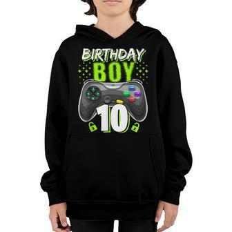 Birthday Boy 10 Video Game Controller Gamer 10Th Birthday Youth Hoodie - Seseable