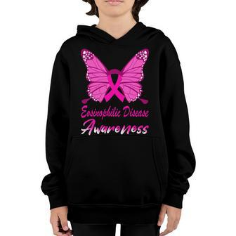 Eosinophilic Disease Awareness Butterfly Pink Ribbon Eosinophilic Disease Eosinophilic Disease Awareness Youth Hoodie - Monsterry CA
