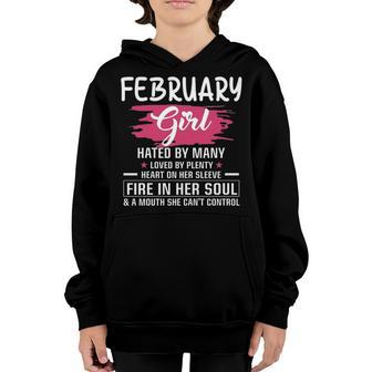February Girl Birthday February Girl Hated By Many Loved By Plenty Heart On Her Sleeve Youth Hoodie - Seseable