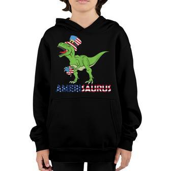 Funny Amerisaurus Usa Flag Kids Flag 4Th Of July Dinosaur Youth Hoodie - Seseable
