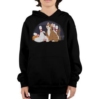 Funny Cat And Bowling Pins Feline Love Bowling Bowler Youth Hoodie - Seseable