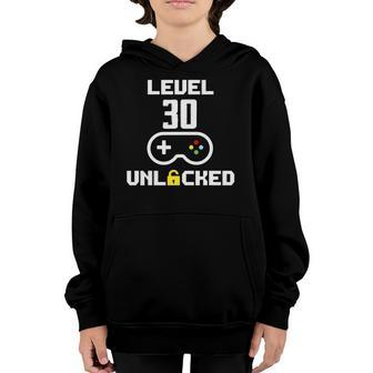 Funny Level 30 Unlocked Video Gamer 30Th Birthday Gifts Youth Hoodie | Mazezy CA