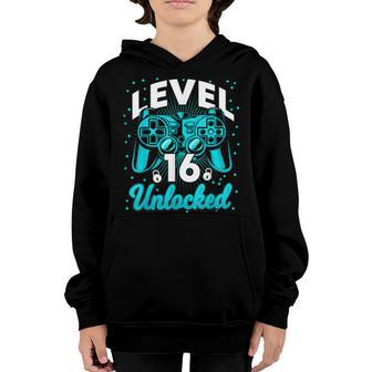 Gamer 16 Years Old 16Th Birthday Gift Level 16 Unlocked Youth Hoodie - Seseable