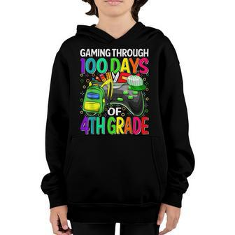 Gaming Through 100 Days Of 4Th Grade Video Game Boys Youth Hoodie - Seseable