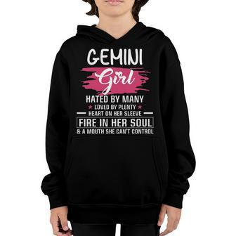 Gemini Girl Birthday Gemini Girl Hated By Many Loved By Plenty Heart On Her Sleeve Youth Hoodie - Seseable