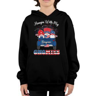 Hanging With Daycare Gnomies Truck 4Th Of July Patriotic Youth Hoodie - Seseable