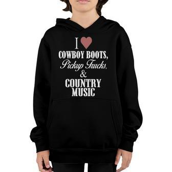 I Heart Cowboy Boots Pickup Trucks And Country Music Youth Hoodie | Mazezy