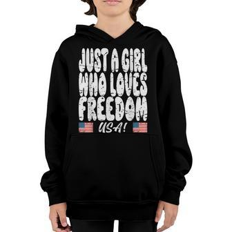 Just A Girl That Loves Freedom Girls 4Th Of July Usa Flag Youth Hoodie - Seseable