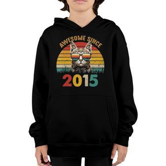 Kids 7Th Birthday Gift Retro Sunset Awesome Since 2015 Cat Lover Youth Hoodie | Mazezy