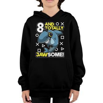 Kids 8Th Birthday Gamer Shark Funny Eight & Totally Jawsome Youth Hoodie | Mazezy