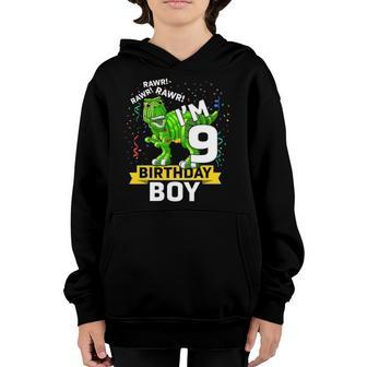 Kids 9 Years Old - 9Th Birthday -Rex Dinosaur Toy Youth Hoodie | Mazezy