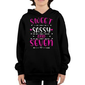 Kids Happy 7Th Birthday Sweet Sassy And Seven Girls 7 Years V3 Youth Hoodie - Seseable