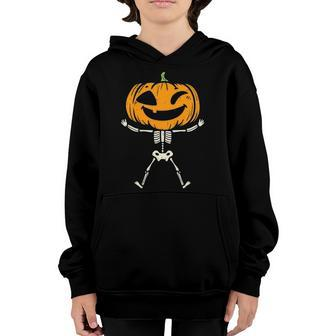 Kids Pumpkin Skeleton Cute Spooky Toddler Boys Halloween Youth Hoodie | Mazezy