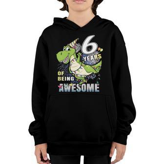 Kids Sixth Birthday Dinosaur For 6 Years Old Boys Dino 6Th Bday Youth Hoodie | Mazezy