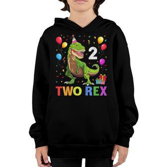 Kids Two Rex 2Nd Birthday Gift Second Dinosaur 2 Year Old Youth Hoodie - Seseable